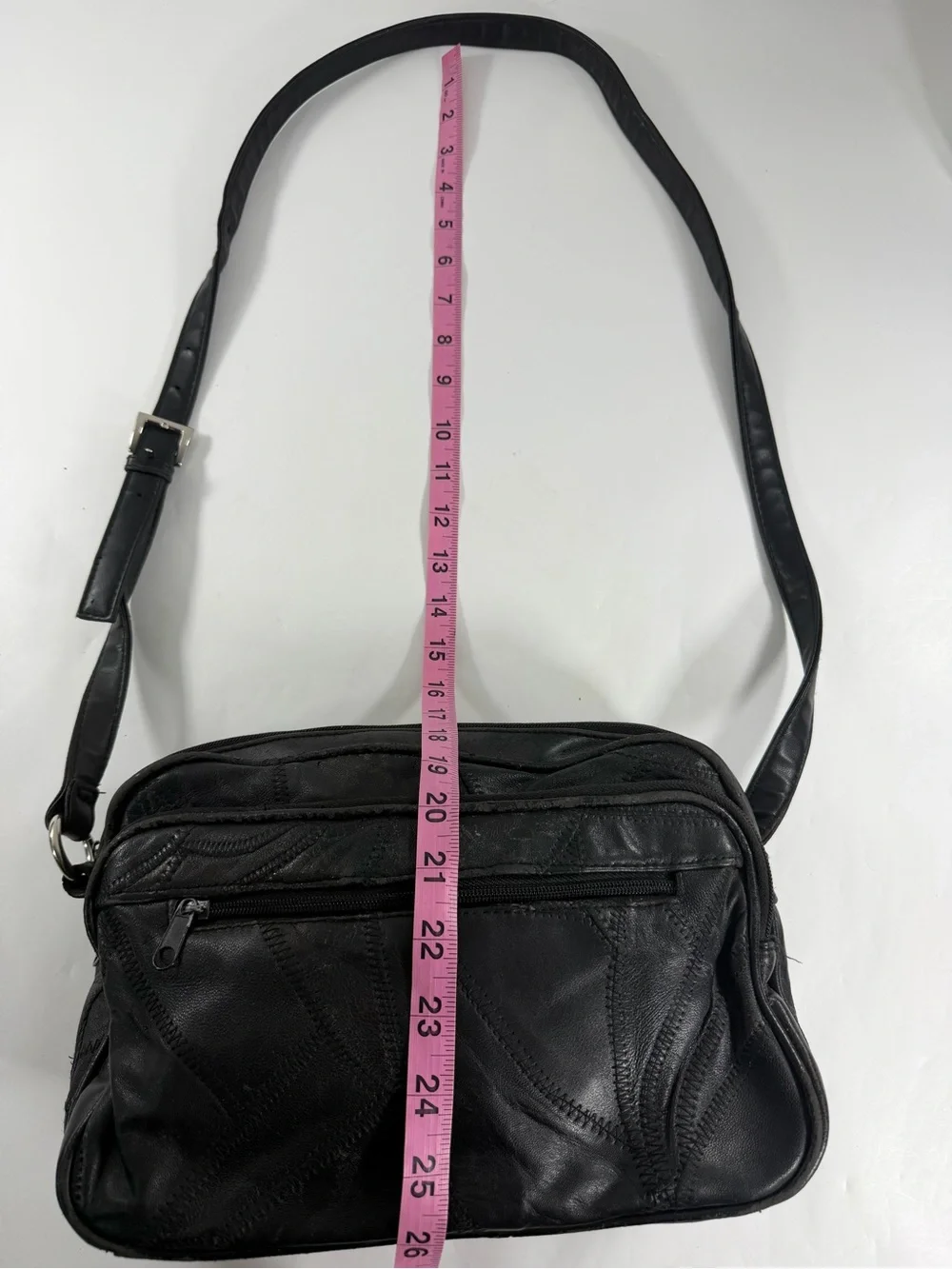 Y2K Black Leather Patchwork Shoulder Bag Grunge Boho Zip Purse